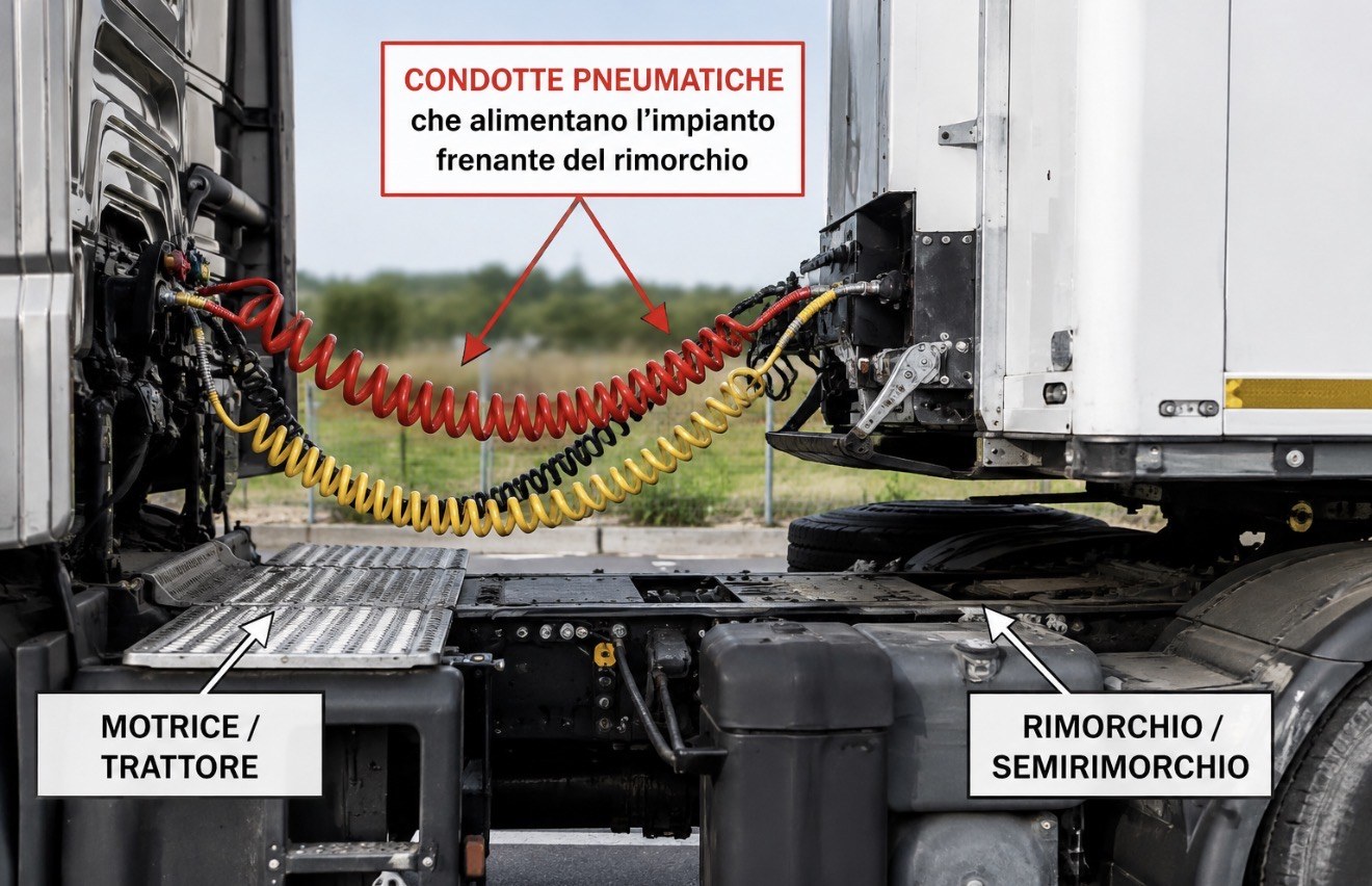 Collegamenti pneumatici, elettrici e frenatura del rimorchio